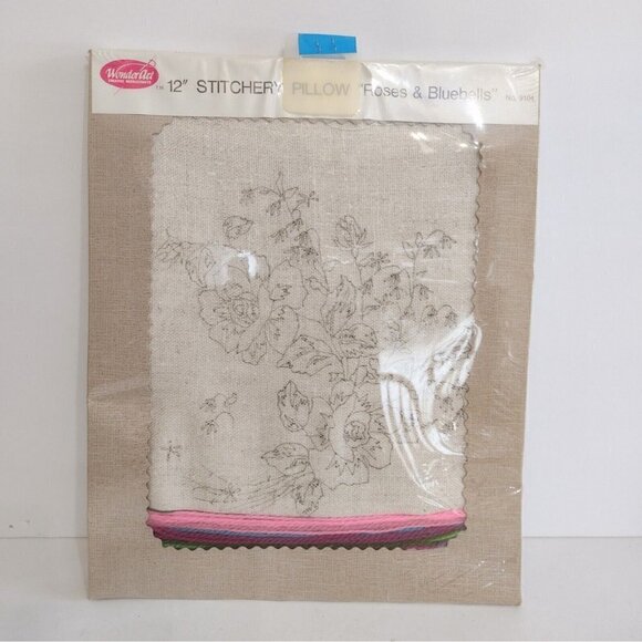 WonderArt Creative Needlecraft Stitchery 12" Pillow Roses And Bluebells No 9104 - Picture 4 of 4